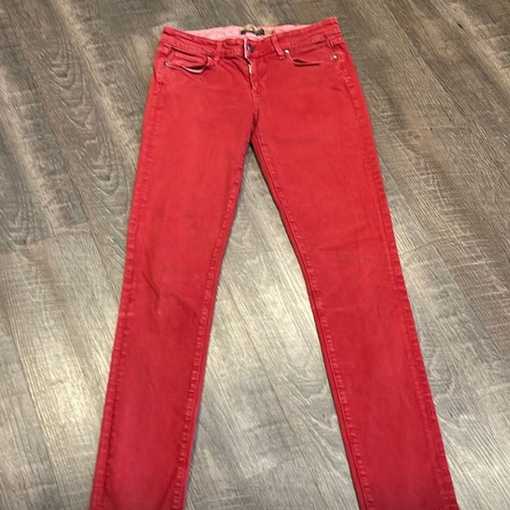 Paige skyline skinny jeans brick red